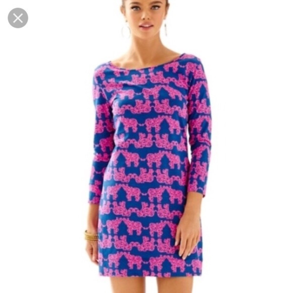 Lilly Pulitzer Navy & Pink Elephant Print Dress